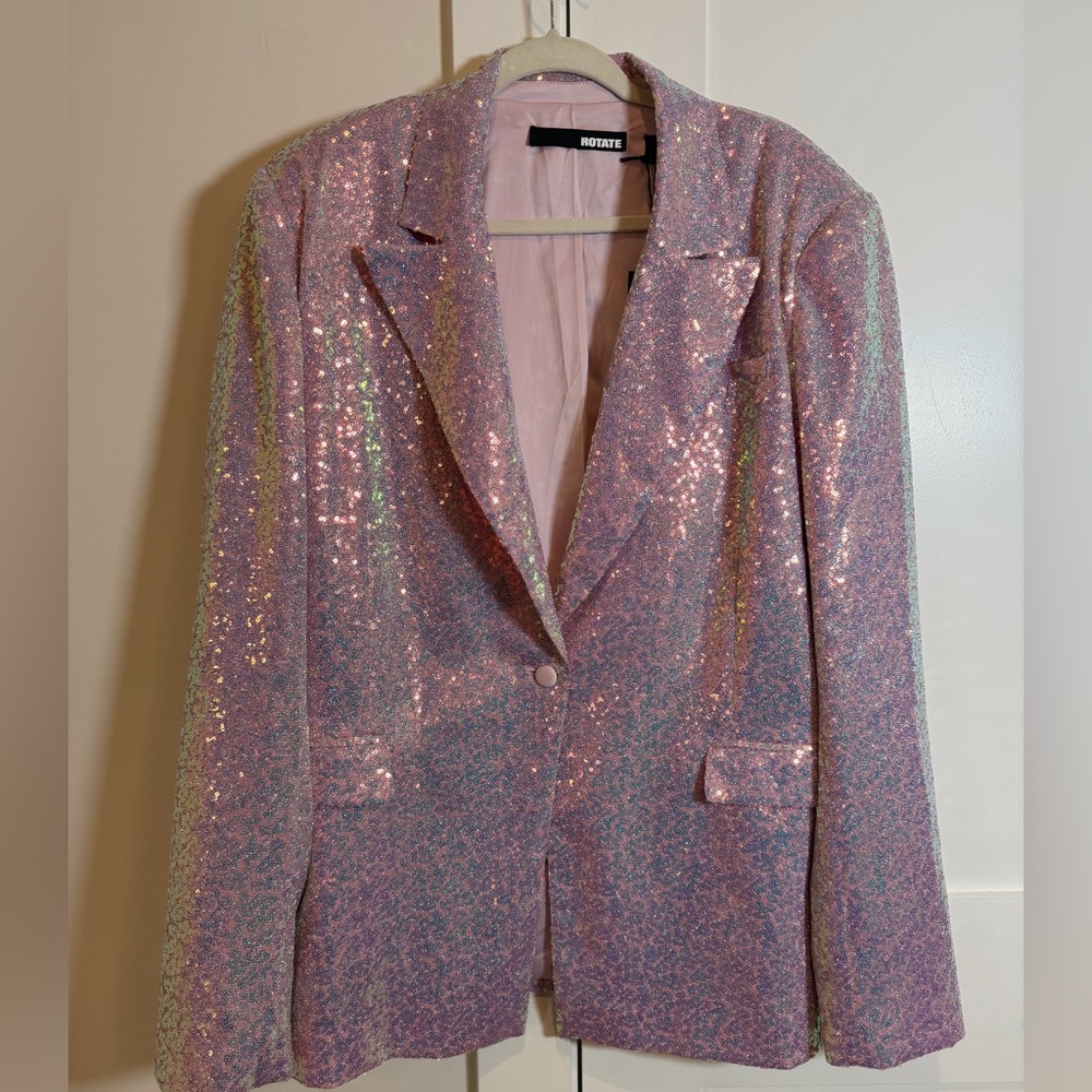 Rotate Birger Christensen Sequin Oversized Blazer in Sachet Pink NWT's Sz US 14 - Picture 5 of 15